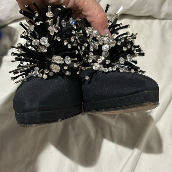 Claudio Merazzi 38.5 black platform rhinestone starburst shoe vintage euc box - Picture 15 of 15